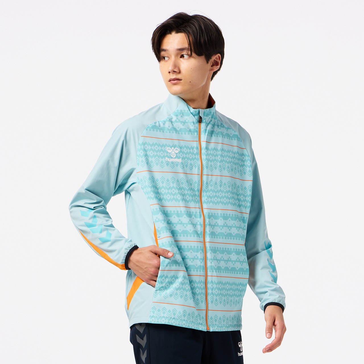 美品 ヒュンメル 上下セット S ブルー×グレー 日本製 サッカー デンマーク hummel（ヒュンメル） ジャージ 上下セット メンズ トレーニングウェア